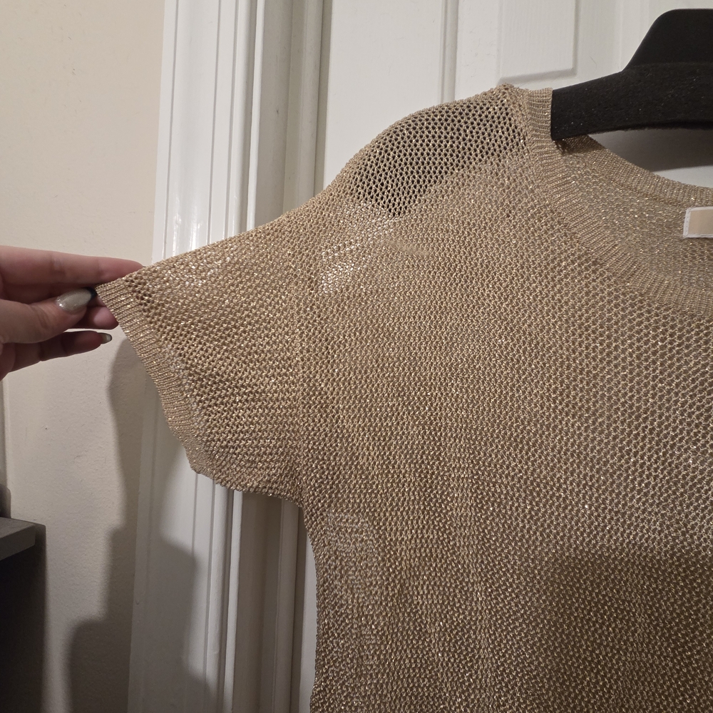 MICHAEL Michael Kors Gold Mesh Metallic Short Sleeve Top/Shirt.  Size L. - Picture 10 of 14